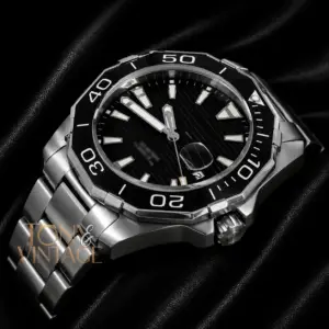 All Silver Automatic Watch with Black Dial and Bezel