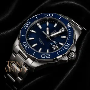 All Silver Automatic Watch with Blue Dial and Bezel