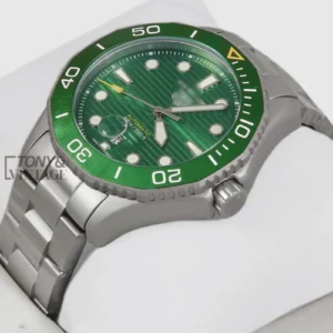All Silver Watch with Green Dial & Bezel