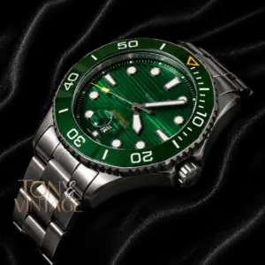 All Silver Watch with Green Dial & Bezel