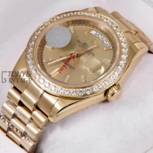 "All Yellow Gold Watch with Stone Numeral Dial "