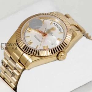 All Yellow Gold White Dial Fluted Bezel & Roman Numerals Automatic Watch