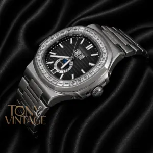 Annual Calendar Moon Phase Silver Automatic Watch with Charcoal Gray Dial