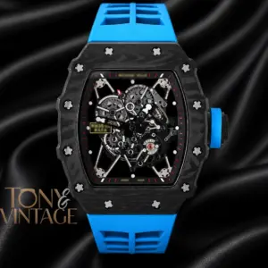 Automatic Black Watch Skeleton Dial and Blue Rubber Strap