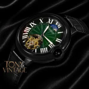 Ballon Bleu Tourbillon Automatic Watch in All Black With Green Dial
