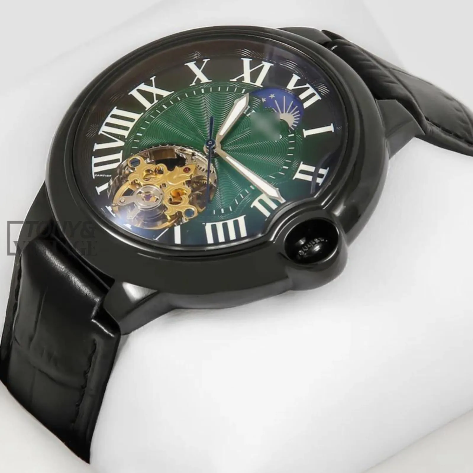Ballon Bleu Tourbillon Automatic Watch in All Black With Green Dial