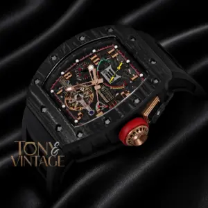Black Chronograph Watch With Rubber Strap