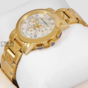 CHRONOGRAPH YELLOW GOLD WITH WHITE DIAL STONE FIGURE LADIES WATCH