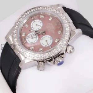 Chronograph 40 Silver Case Pink Dial Stone Bezel