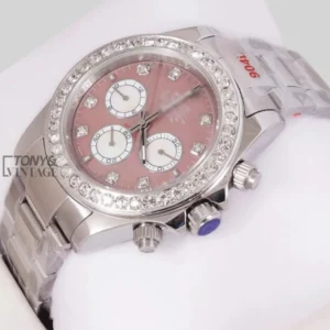"Chronograph 40 Silver Pink Dial Stone Bezel "