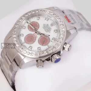 "Chronograph 40 Silver White Dial Stone Bezel "