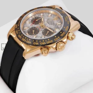 Chronograph 40 Yellow Gold Case Watch with Gray Marble Dial and Black Rubber Strap