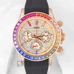 "Chronograph 40 Yellow Gold Case with Rainbow Stone Bezel "