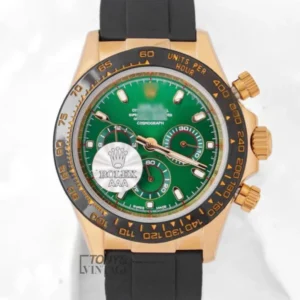 Chronograph 40mm Rose Gold Case Green Dial & Black Rubber Strap