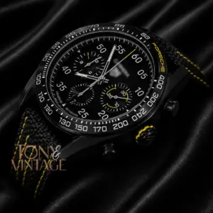Chronograph All Black Case Watch with Dial and Black Leather Strap