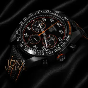 Chronograph All Black Case Watch with Dial and Black Leather Strap