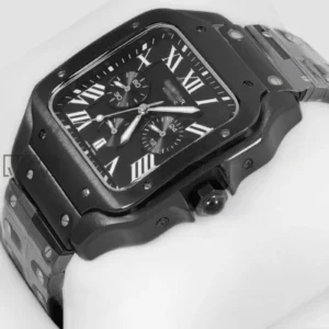 Chronograph All Black Watch With Matching Dial and Chain