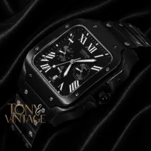 Chronograph All Black Watch With Matching Dial and Chain
