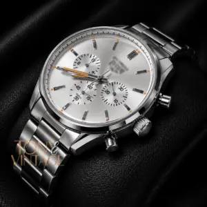 Chronograph All Silver Chain Watch with Matching Dial