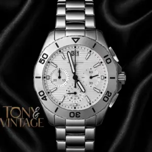 Chronograph All Silver Watch with Dial & Chain