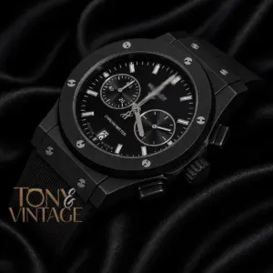 Chronograph Black Case With Black Dial & Black Rubber Strap