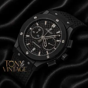Chronograph Black Watch With Matching Dial and PVC Strap