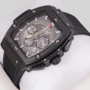 Chronograph Black Watch With Skeleton Dial and PVC Strap