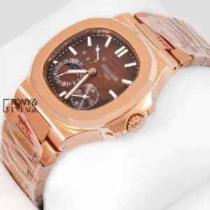 Chronograph Moon Phase Rose Gold Automatic Watch with Brown Dial
