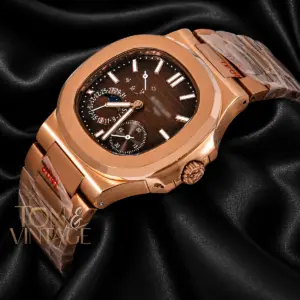 Chronograph Moon Phase Rose Gold Automatic Watch with Brown Dial