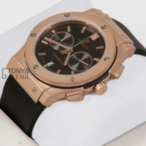 Chronograph Rose Gold Case With Black Dial & Rubber Strap