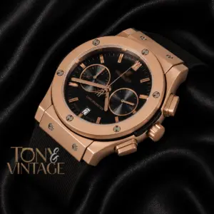 Chronograph Rose Gold Case With Black Dial & Rubber Strap