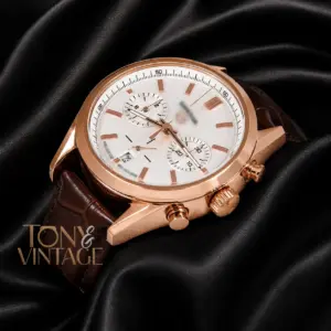 Chronograph Rose Gold Case with White Dial and Brown Leather Strap Watch