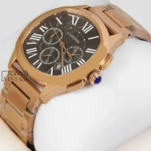 Chronograph Rose Gold Watch With Black Dial and Chain