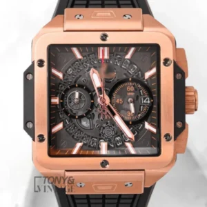 Chronograph Rose Gold Watch With Black Dial and PVC Strap