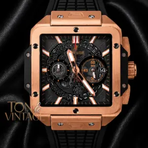 Chronograph Rose Gold Watch With Black Dial and PVC Strap