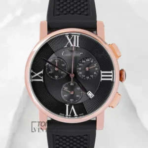 Chronograph Rose Gold Watch With Black Dial and PVC Strap