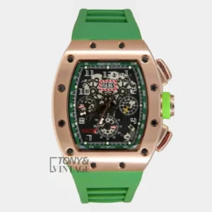 Chronograph Rose Gold Watch With Green Rubber Strap
