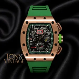 Chronograph Rose Gold Watch With Green Rubber Strap