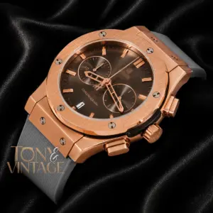 Chronograph Rose Gold Watch with Charcoal Gray Dial and PVC Strap