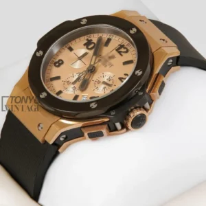 Chronograph Rose Gold Watch with Dial and Black PVC Strap