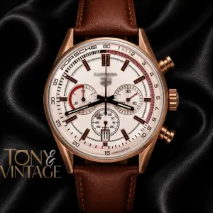Chronograph Rose Gold Watch with Peach Dial and Brown Leather Strap