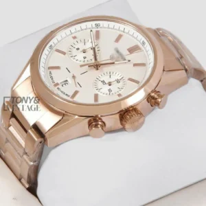 "Chronograph Rose Gold Watch with White Dial "