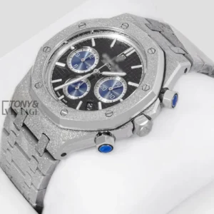 Chronograph Silver Black Dial Chain Watch
