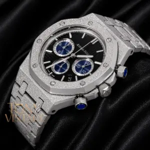 Chronograph Silver Black Dial Chain Watch