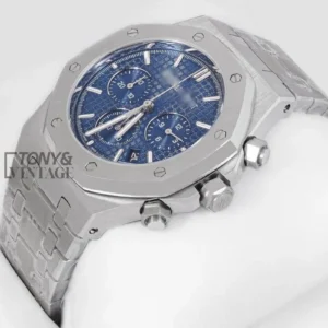 Chronograph Silver Blue Texture Dial Chain Watch