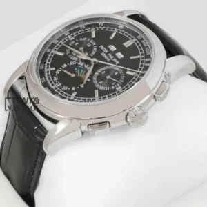 Chronograph Silver Case Black Dial Leather Strap