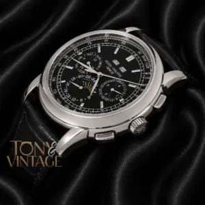 Chronograph Silver Case Black Dial Leather Strap