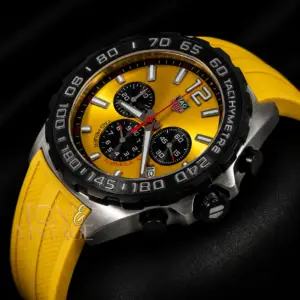 Chronograph Silver Case Watch with Yellow Dial and Strap