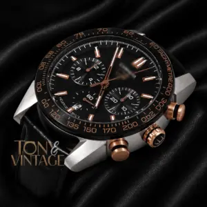 Chronograph Silver Case with Black Dial and Black Leather Strap Watch