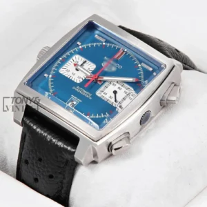 Chronograph Silver Case with Blue Dial & Black Dotted Leather Strap Watch